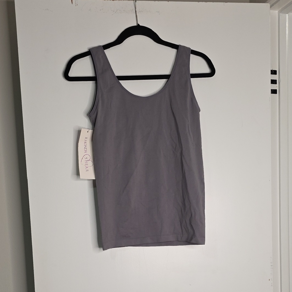 Rhonda Shear Lavender Gray Scoop Neck Tank